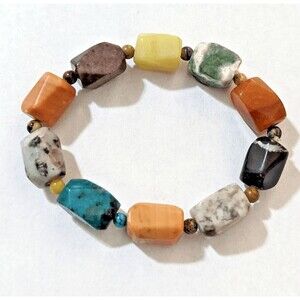 Mixed stone multicolor stretch bracelet natural tones